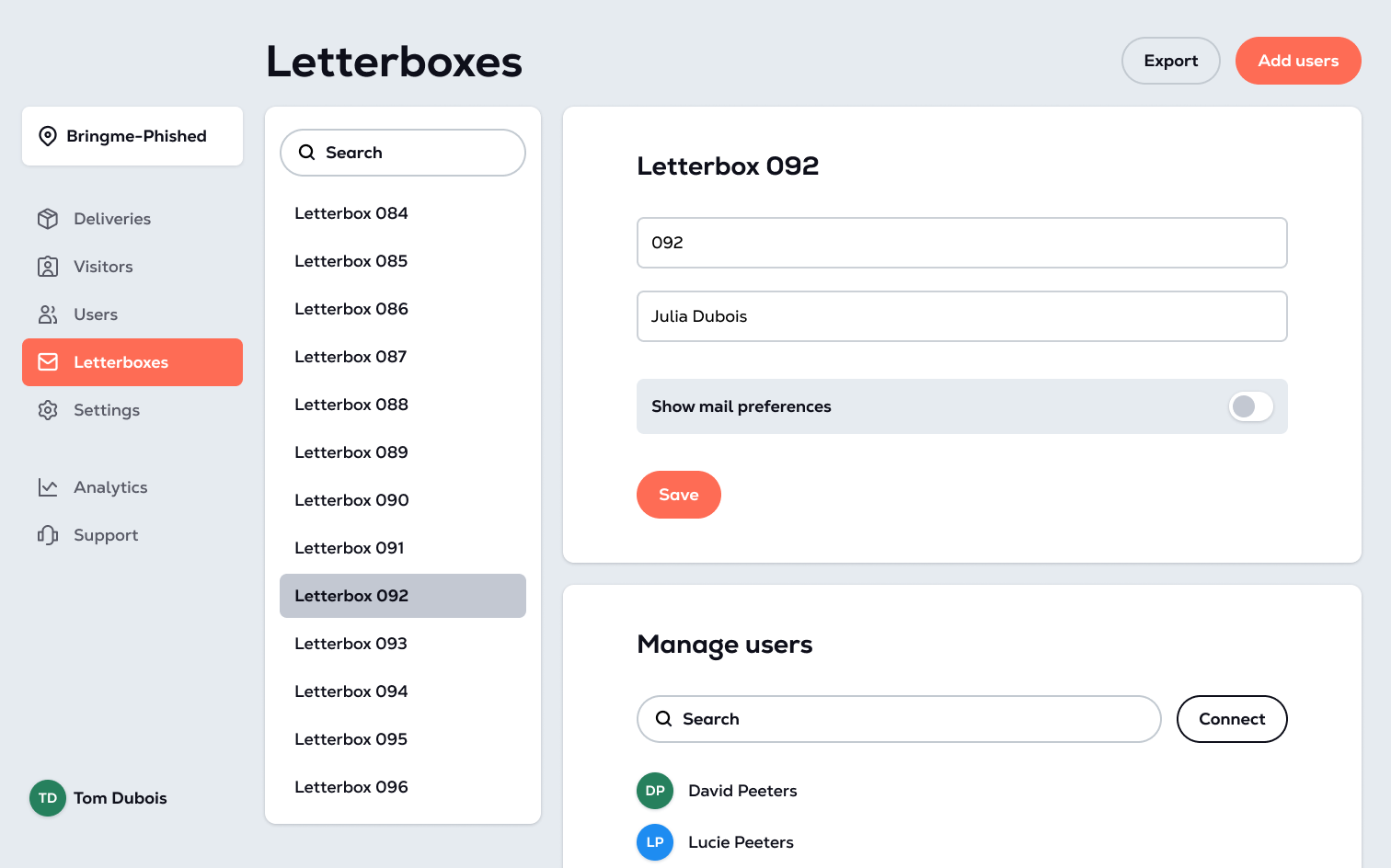  Bringme Manager OS Residential resident letterboxes ENG