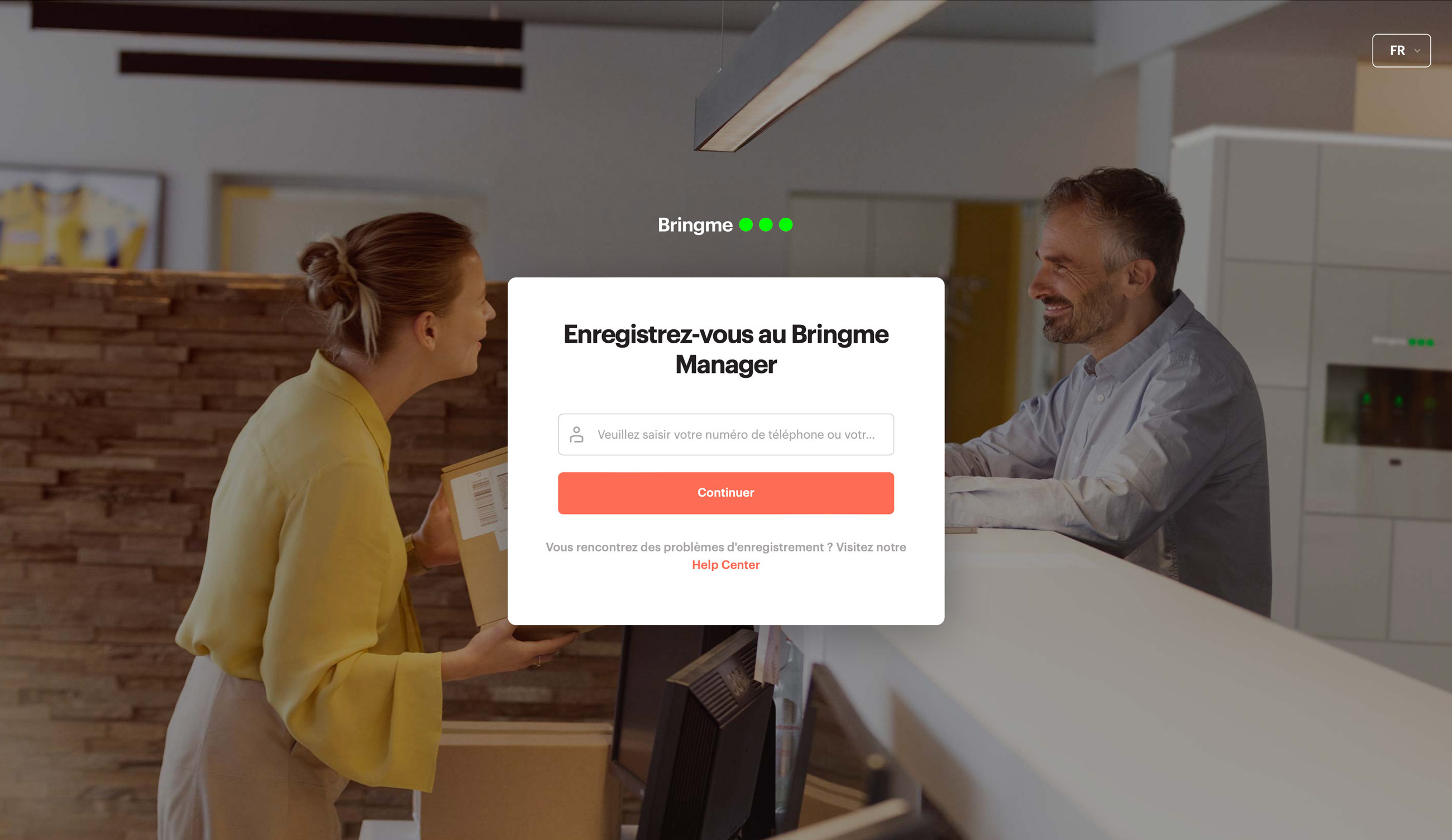  Bringme Manager login screen FR
