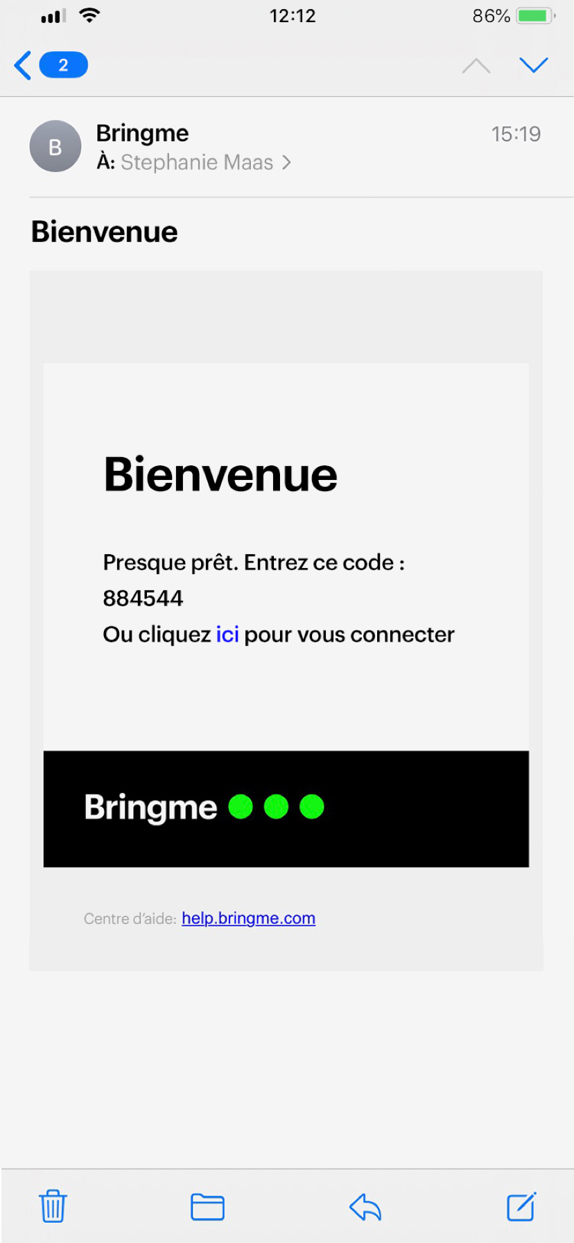 Bringme Office Invite email box connect FR