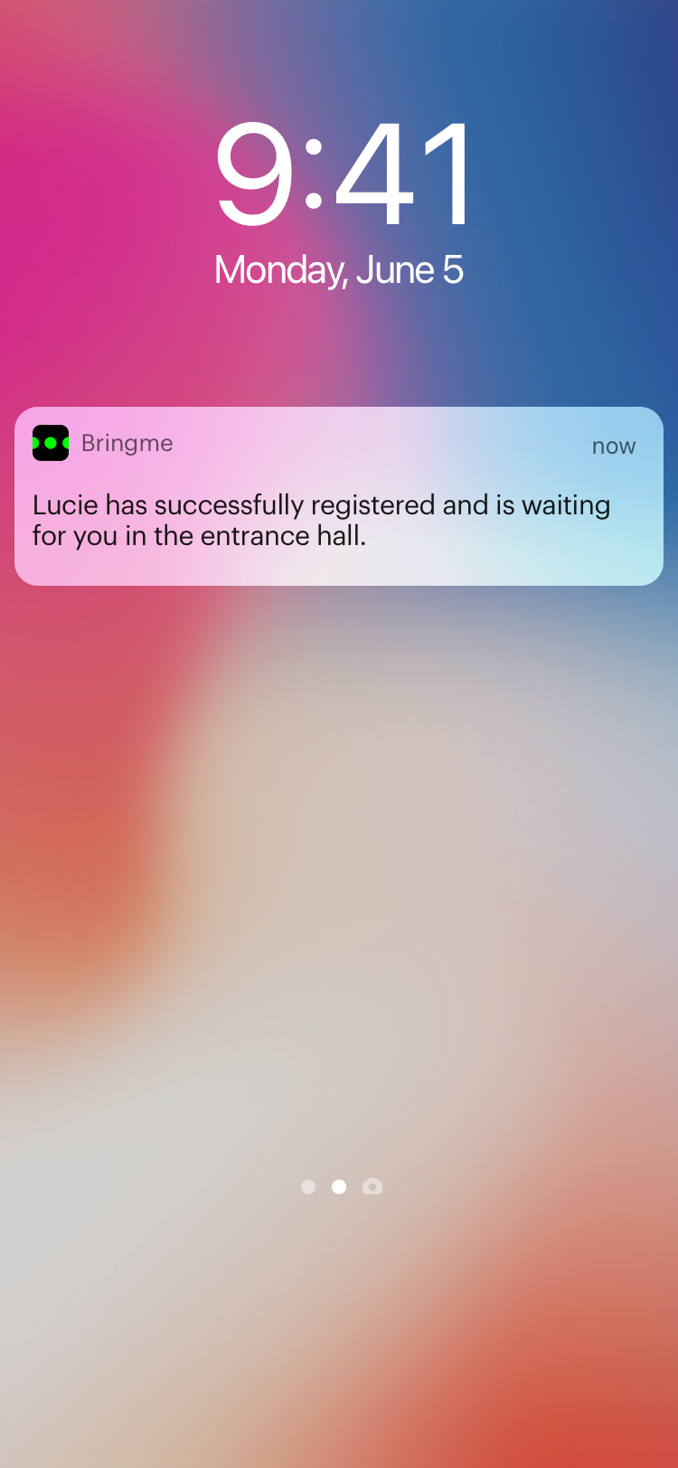 Bringme i OS notificiation lock screen Desk Sign in ENG