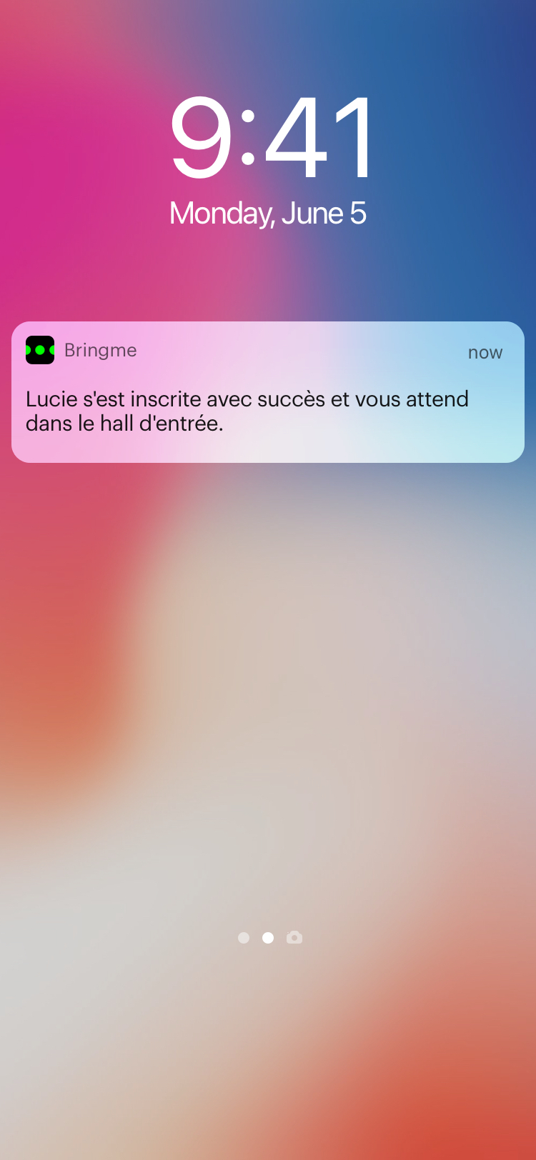 Bringme i OS notificiation lock screen Desk Sign in FR