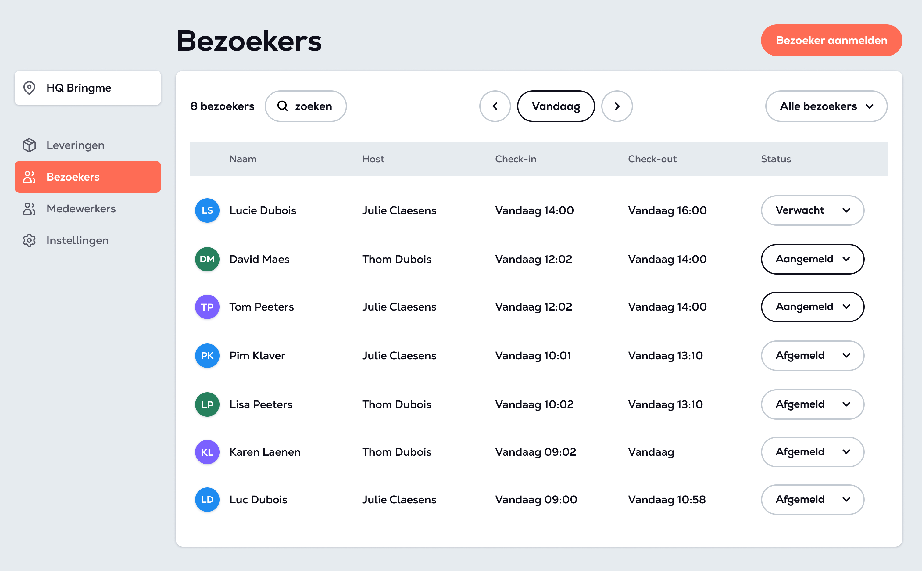  Bringme Manager Visitors Main Screen NL