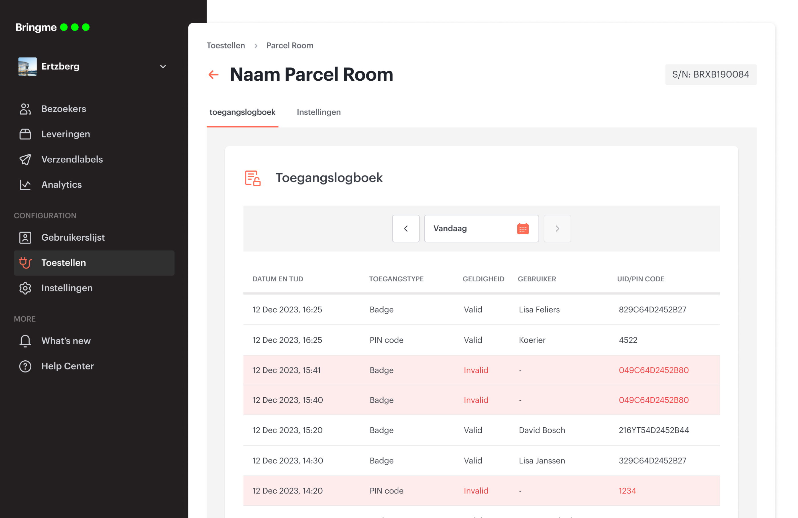  Manager Devices Parcel Room Logs NL