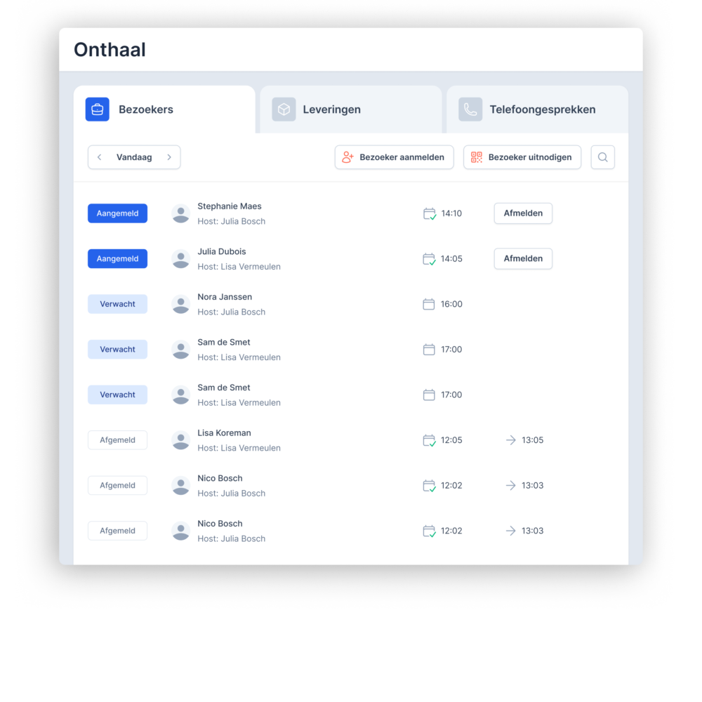 BM app Front Desk Visitor list Detail NL